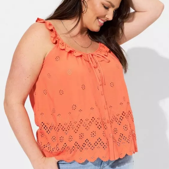 Eyelet Ruffle Tie Front Tank Top - Picture 1 of 1